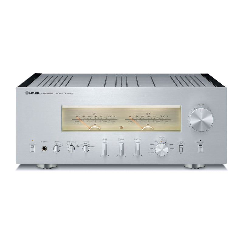 Yamaha A-S3200 integrated amplifier in Silver/Piano Black finish, front view