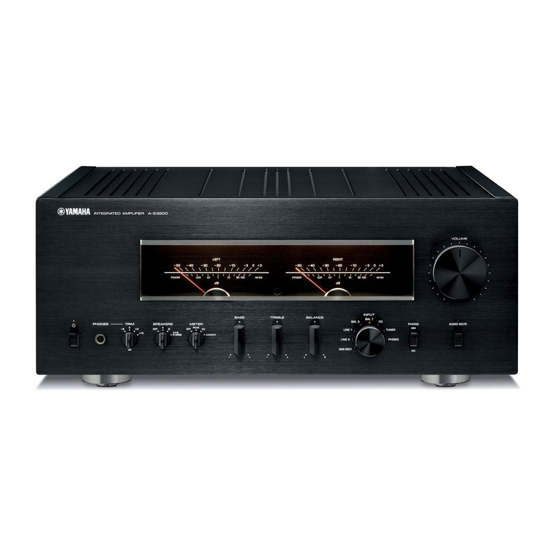 Yamaha A-S3200 integrated amplifier in Black/Piano Black finish, front view