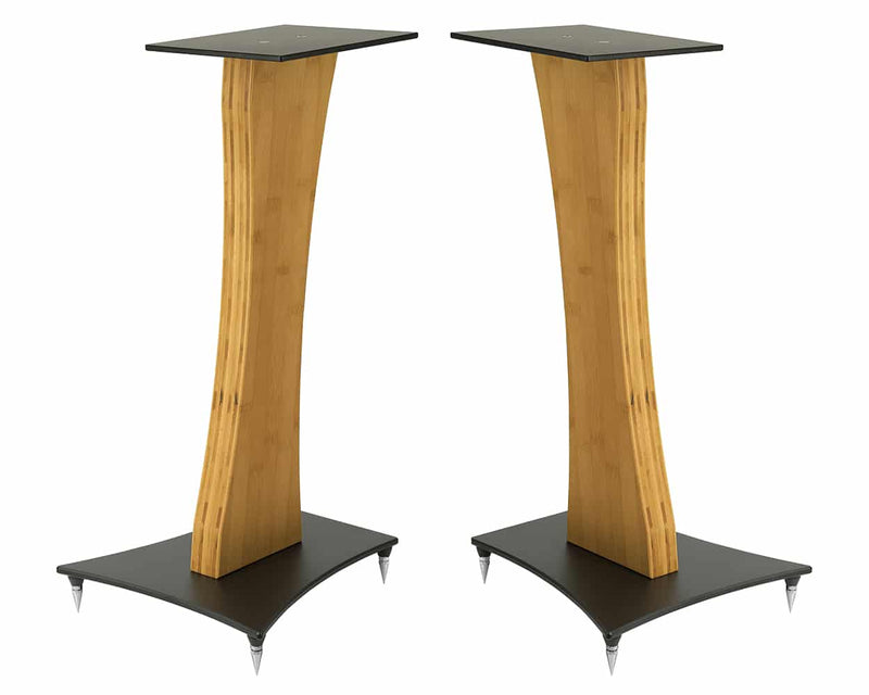 Quadraspire Q60 Bamboo speaker stand — natural bamboo finish, sold as a pair