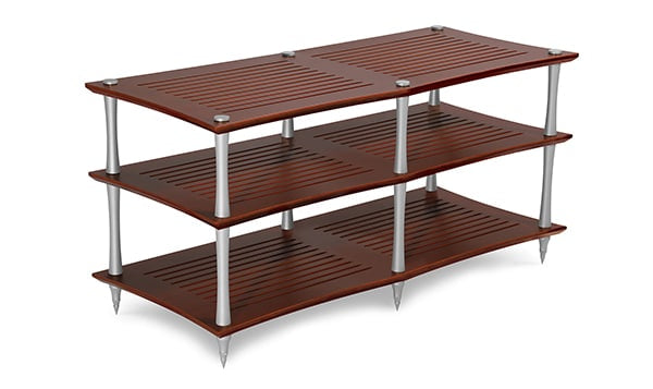 Quadraspire SV2T performance HiFi rack — cherry bamboo with silver columns