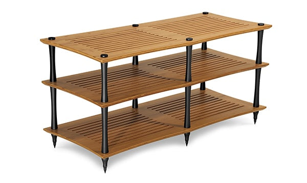Quadraspire SV2T performance HiFi rack — natural bamboo with black columns (160kg / 353 lb per shelf)