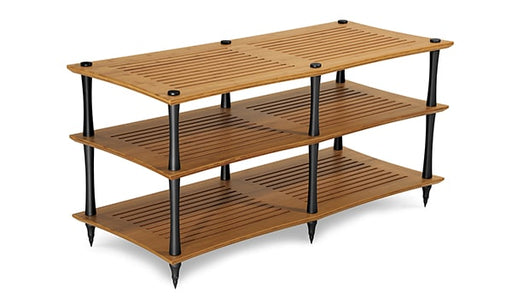 Quadraspire SV2T performance HiFi rack — natural bamboo with black columns (160kg / 353 lb per shelf)