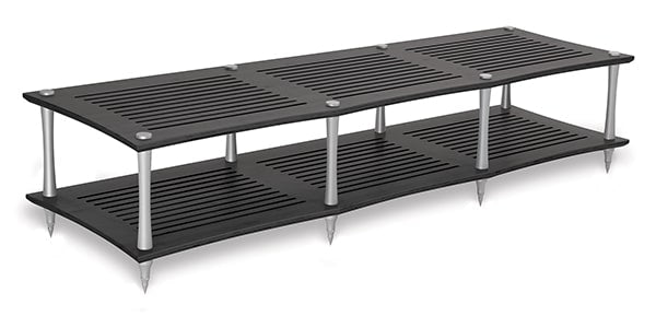Quadraspire SV3T performance HiFi rack — black bamboo with silver columns