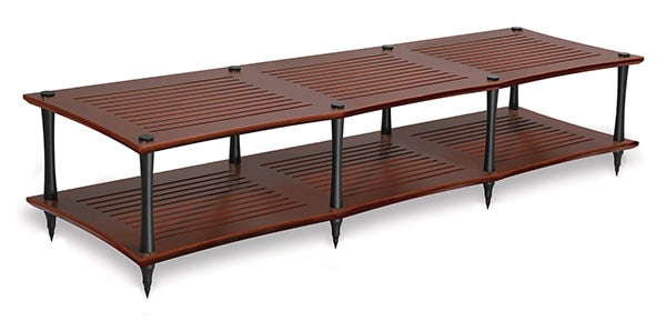 Quadraspire SV3T performance HiFi rack — cherry bamboo with black columns