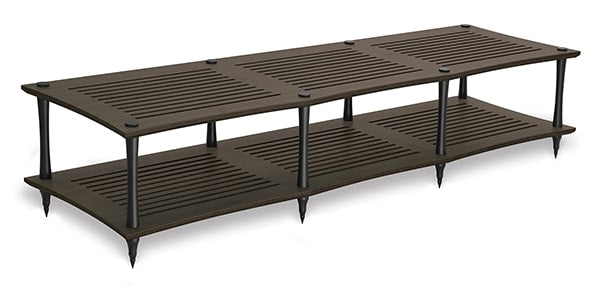 Quadraspire SV3T performance HiFi rack — dark bamboo with black columns