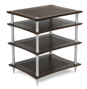 Quadraspire SVT performance HiFi rack — dark bamboo finish with silver columns