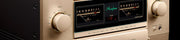 Accuphase E-6000 Integrated Amplifier, front panel detail with analog power meters