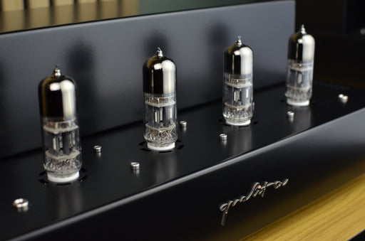 Audio Hungary Qualiton Filter close-up of the four 6H30Pi double triode tubes