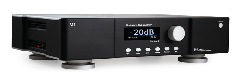 Bricasti M1 Series II DAC in black finish, angled front view