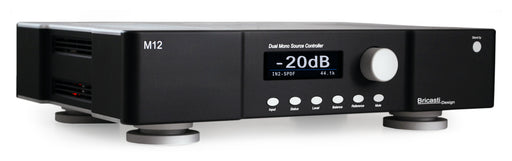 Bricasti M12 Source Controller in black finish, angled front view