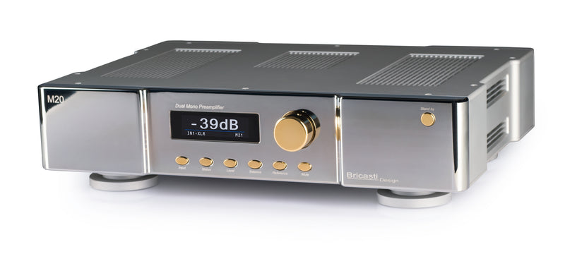 Bricasti M20 Preamplifier, Platinum finish, angled front view