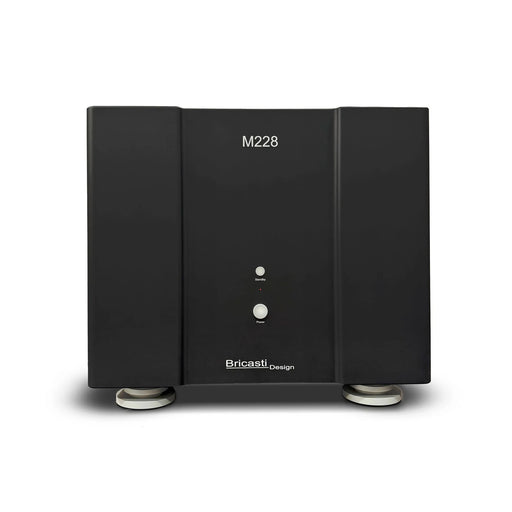 Bricasti M228 dual mono power amplifier, front view in black