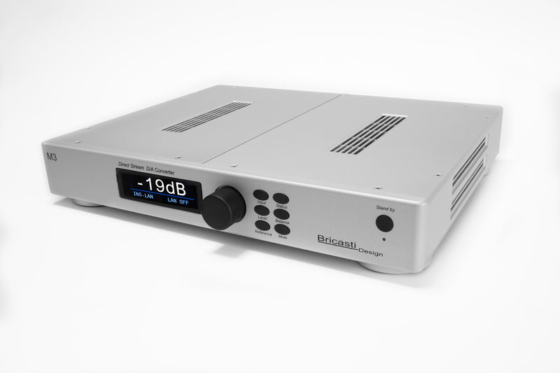 Bricasti M3 DAC in Argento silver finish, angled front view