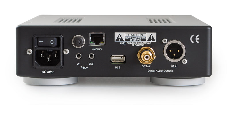 Bricasti M5 Network Player, rear panel with Ethernet, USB, S/PDIF and AES outputs