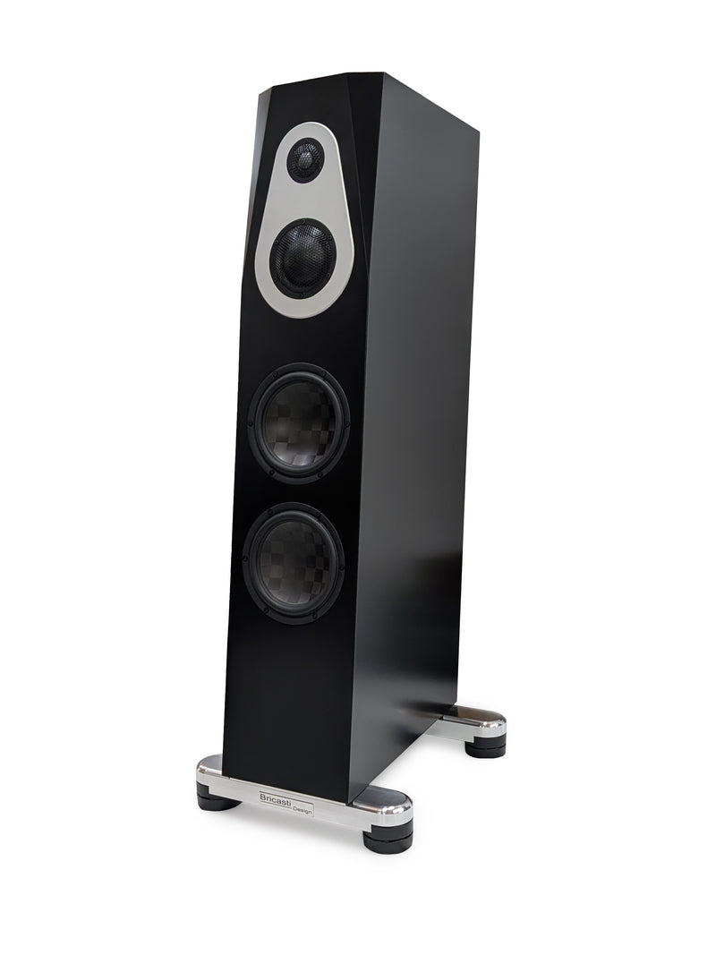 Bricasti S7 floorstanding loudspeaker, angled view in black