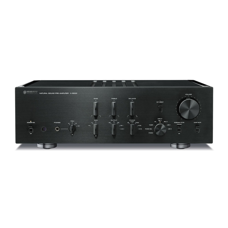 Yamaha C-5000 preamplifier front view, Black/Piano Black finish