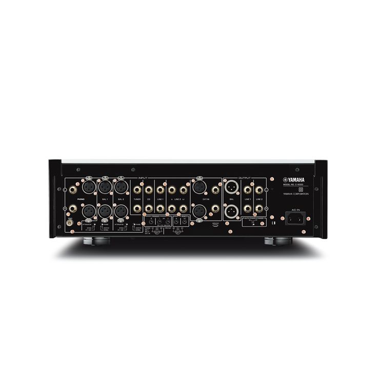 Yamaha C-5000 preamplifier rear panel showing balanced XLR and RCA inputs/outputs