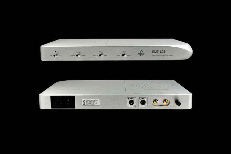 EMT 128 Micro Tube Phonostage - front face and rear I/O panel, Atelier 13 product card