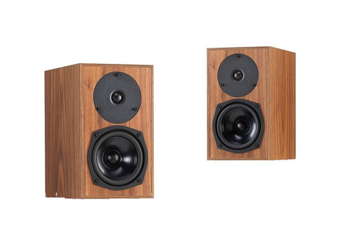 Falcon Acoustics F50 Bookshelf Speakers pair in European Walnut, front view