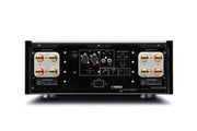 Yamaha M-5000 rear panel — balanced XLR and RCA inputs, trigger connectors, and screw-type speaker terminals
