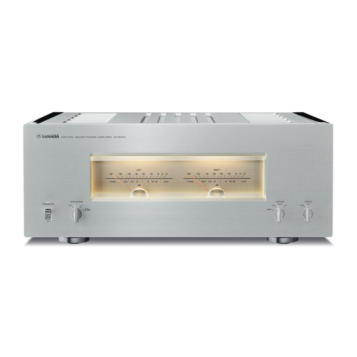 Yamaha M-5000 stereo power amplifier front view — Silver/Piano Black finish