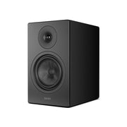 QUAD Elegan 1 bookshelf loudspeaker in matte black, three-quarter view