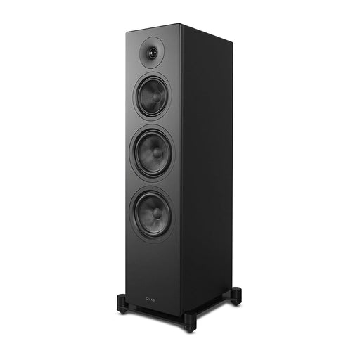 QUAD Elegan 2 floorstanding loudspeaker in matte black, three-quarter view