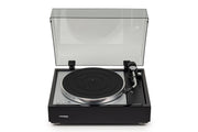 Thorens TD 1600 TP 160 turntable, Gloss Black, front view with dust cover open