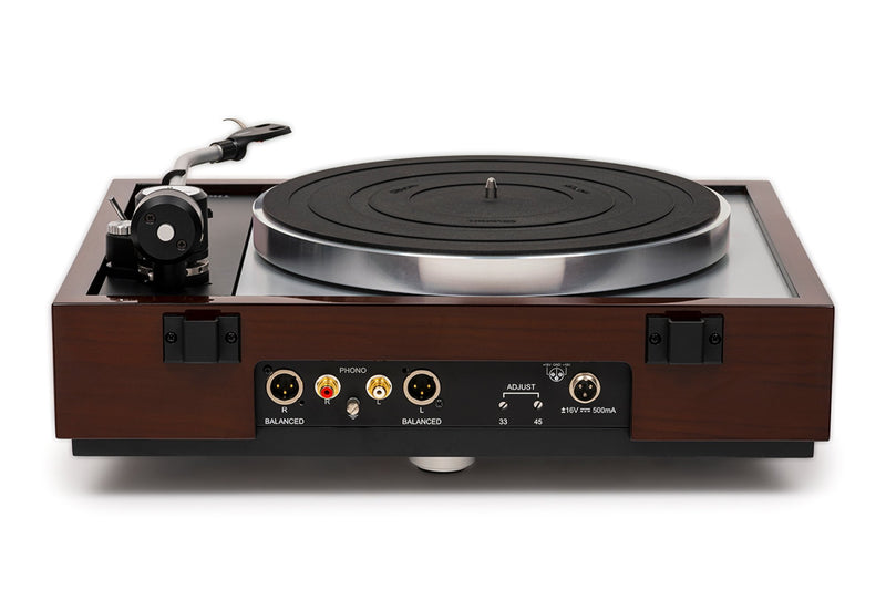 Thorens TD 1600 TP 160 turntable, Gloss Walnut, rear panel with balanced XLR and RCA outputs