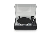 Thorens TD 1601 TP 160 turntable, Gloss Black, front view with dust cover open