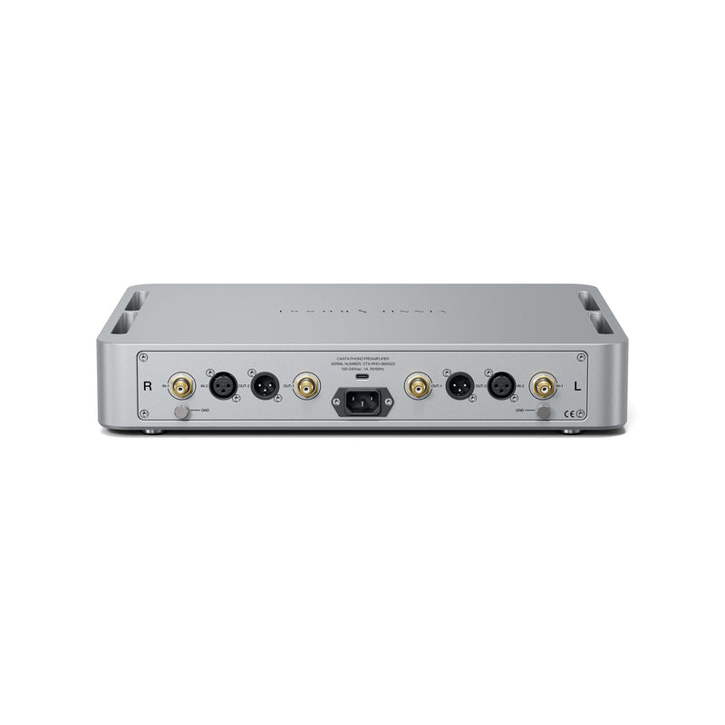 Vinnie Rossi CANTA Phono Preamplifier rear panel with XLR and RCA phono inputs and ground posts
