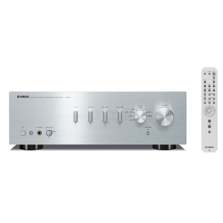 Yamaha A-S501 Integrated Amplifier in Silver — front panel with remote control