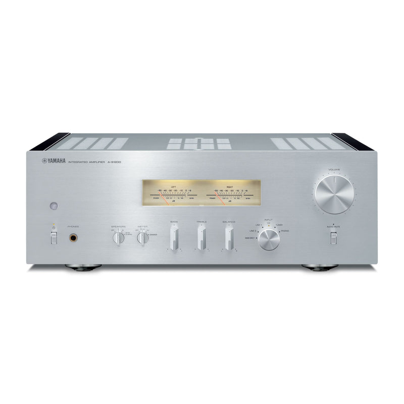 Yamaha A-S1200 integrated amplifier in Silver/Piano Black finish, front view