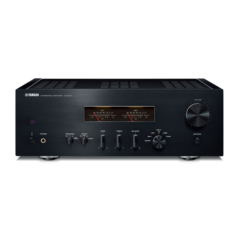 Yamaha A-S1200 integrated amplifier in Black/Piano Black finish, front view