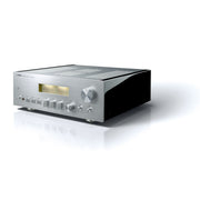 Yamaha A-S2200 integrated amplifier, silver, with lid open showing internal components