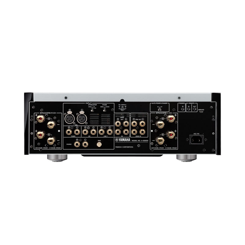 Yamaha A-S2200 integrated amplifier, rear panel showing inputs and speaker terminals