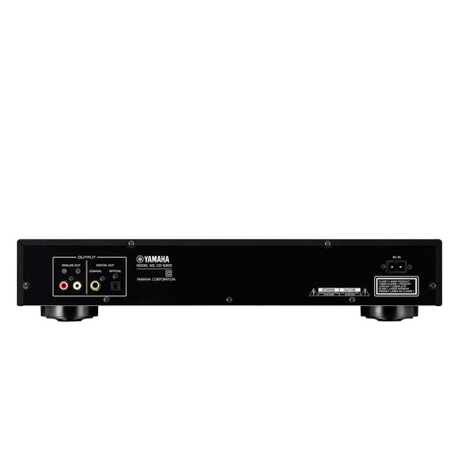 Yamaha CD-S303 CD Player in Black — rear panel showing optical, coaxial, and analog RCA outputs