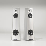 YG Acoustics Vesper 3 loudspeakers in silver, matched pair, front view